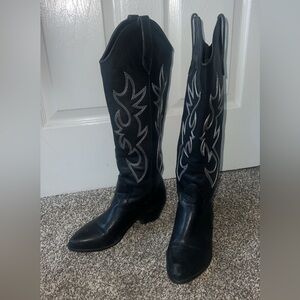 Amazon Black Women's Knee-High Western Boots with Silver Stitching